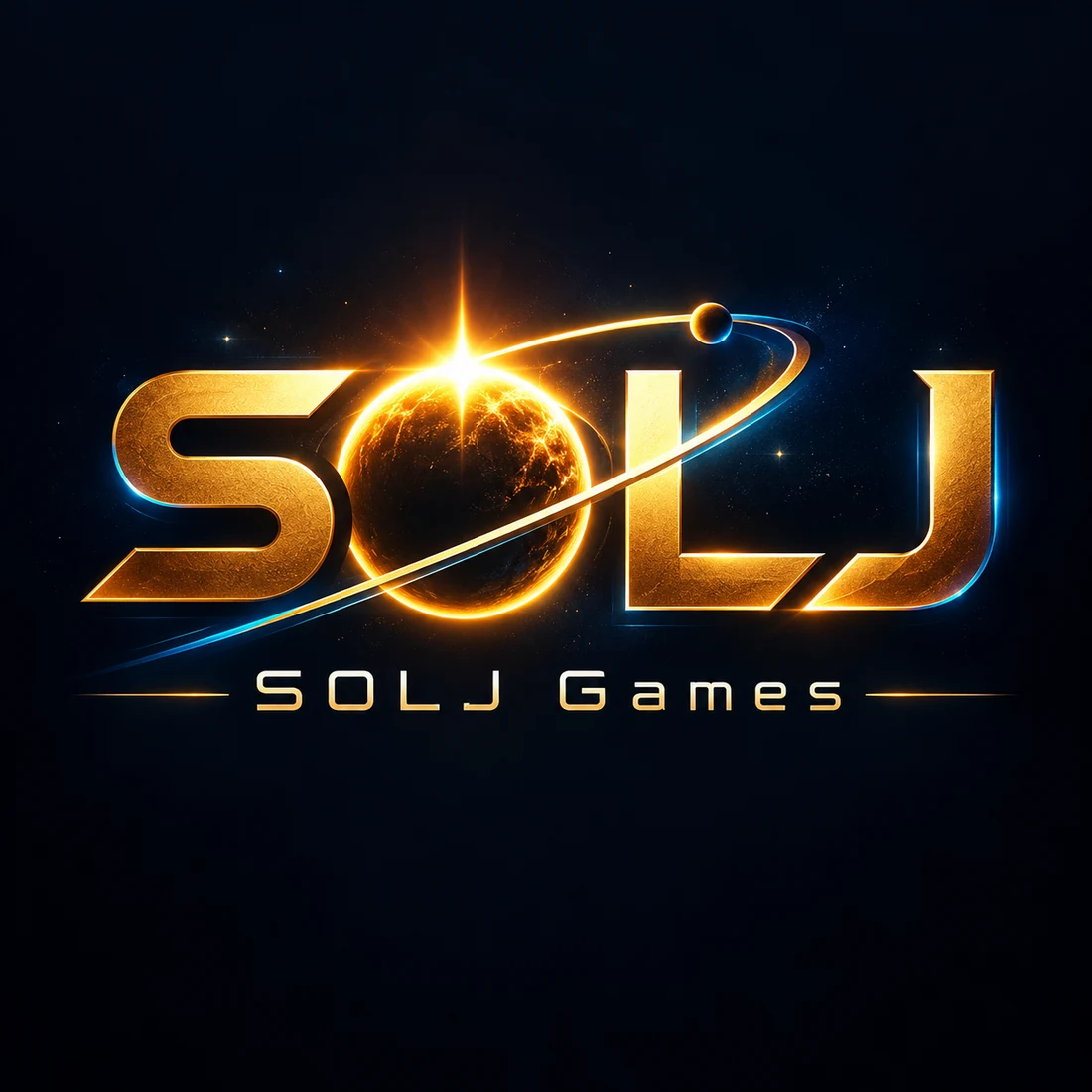 Official SOLJ Games gold and cyan orbital logo